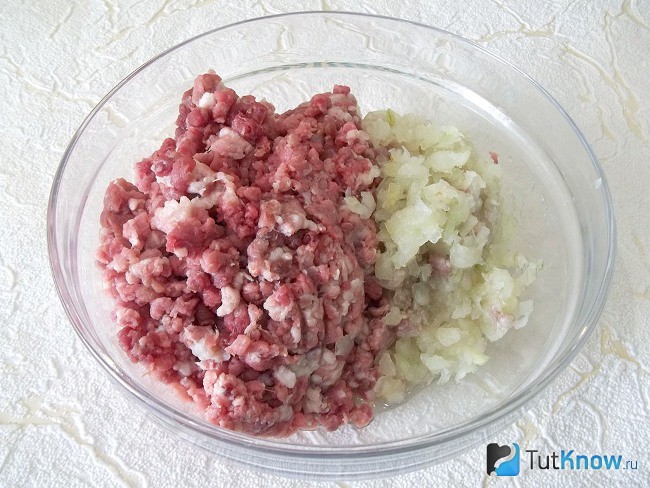 Репчатый лук перекручен через мясорубку