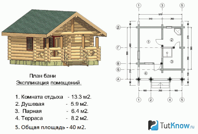 Проект бани из оцилиндрованного бревна