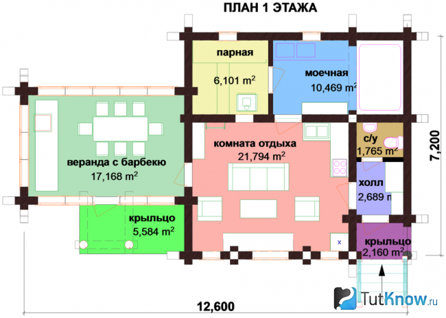 Проект первого этажа бани с барбекю