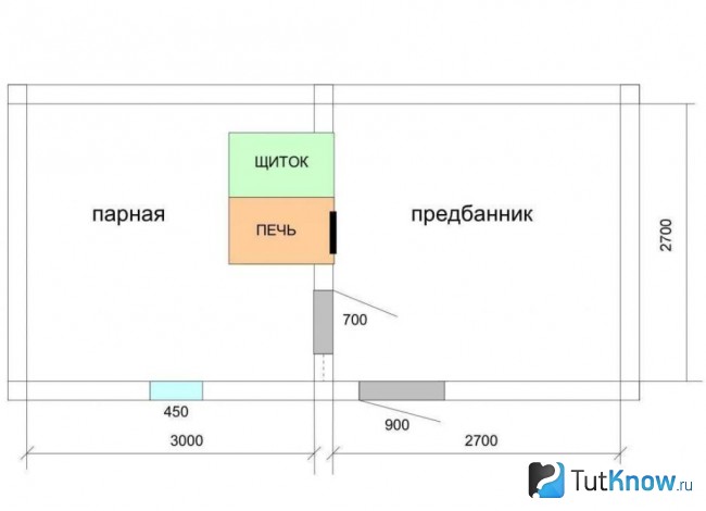 Схема бани с большим предбанником