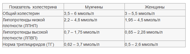 Схема нормы холестерина