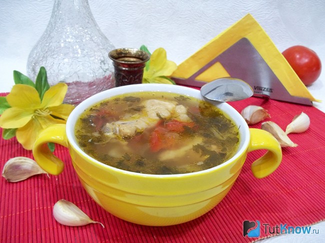 Готовый суп на куриных крылышках