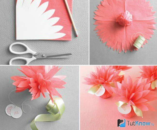 Бумажный цветок для оформления подарка