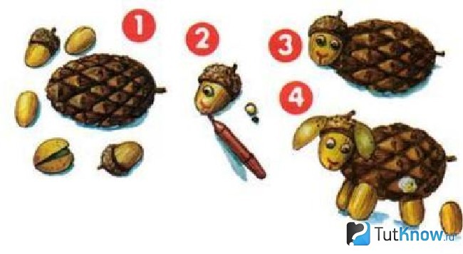 Барашки из шишек и желудей