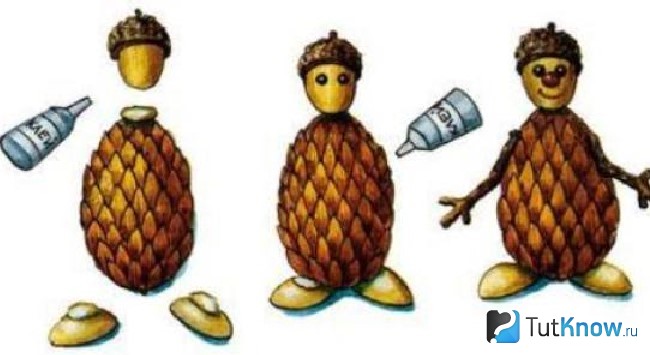 Лесовик из шишки и желудей
