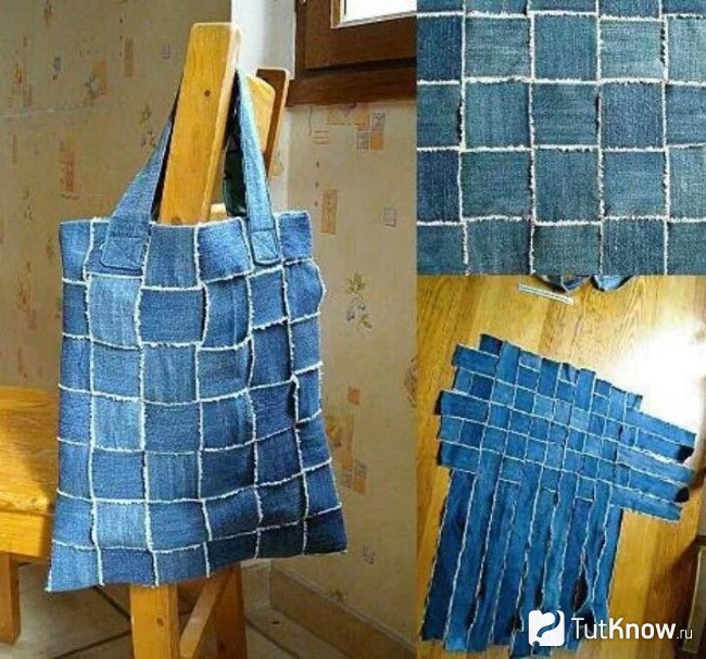 Сумка из джинсовых полосок ткани
