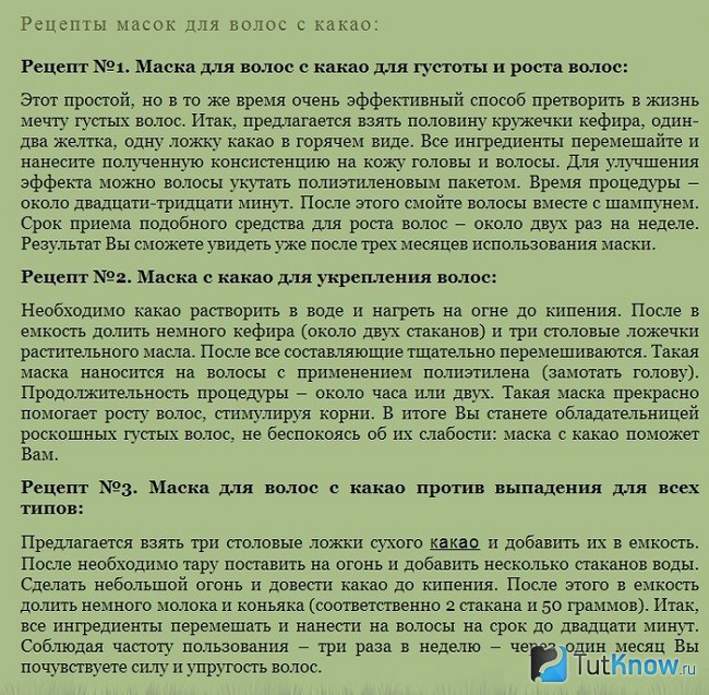 Рецепты масок с какао