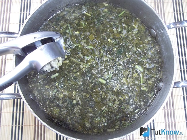 Щи заправлено чесноком и пряностями