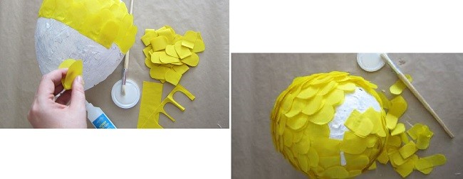 Декорирование пиньяты в форме цыпленка