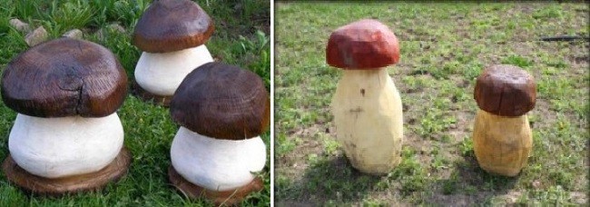 Оригинальные деревянные грибы для сада