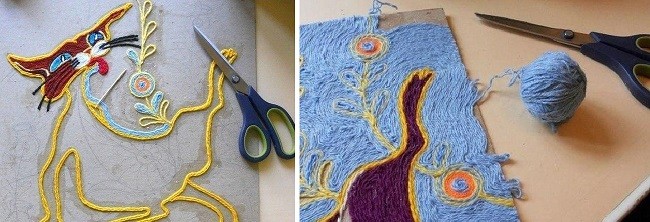Готовый кот из разноцветных нитей
