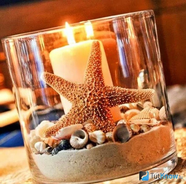 Подсвечник из стакана и морской звезды