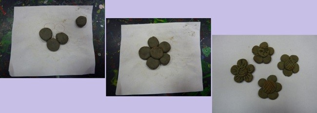 Цветы, вырезанные из раскатанной глины