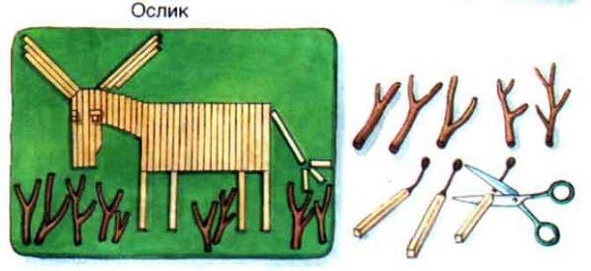 Аппликация Ослик из спичек