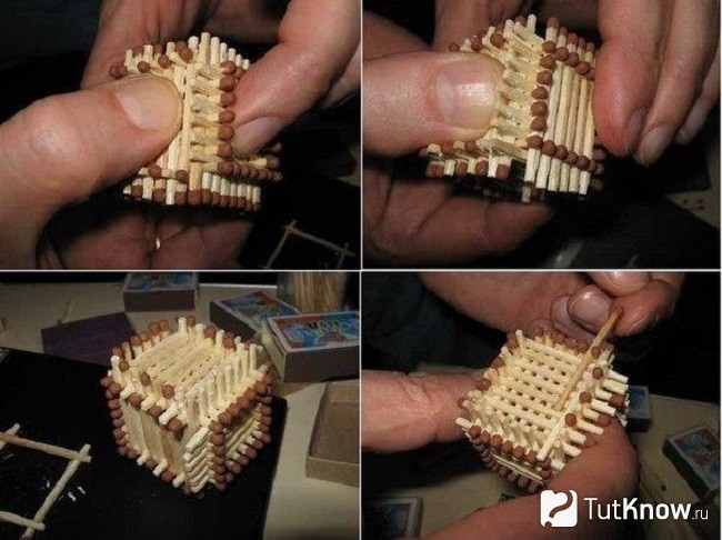 Складывание стенок домика из спичек