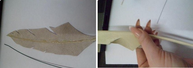 Вырезание пера из кожи для коллажа