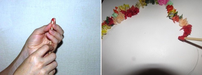Торцевание из салфеток по контуру силуэта дерева