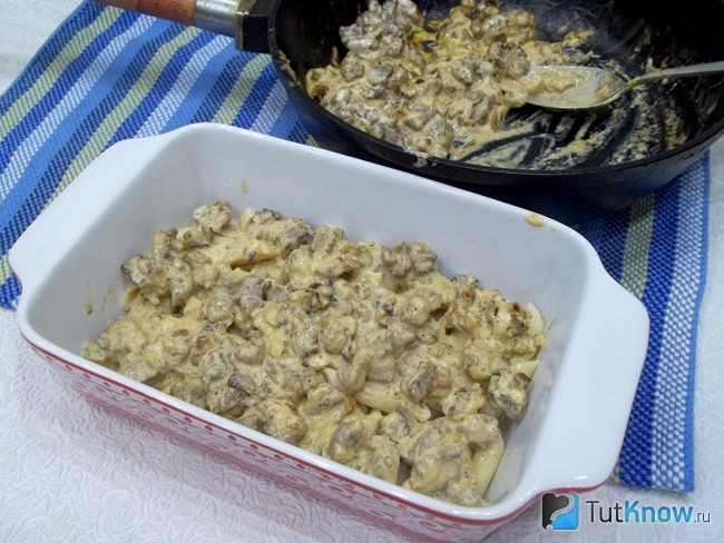 В форму выложена мясная начинка