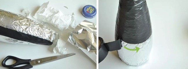 Обкручивание бутылки чёрной изолентой