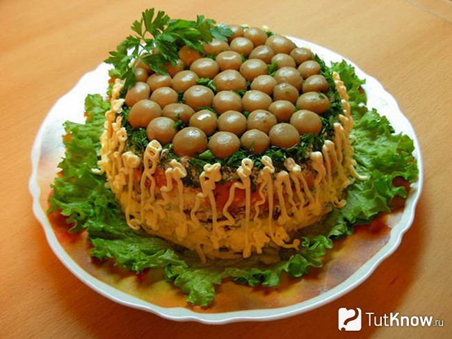 Салат грибная поляна с шампиньонами