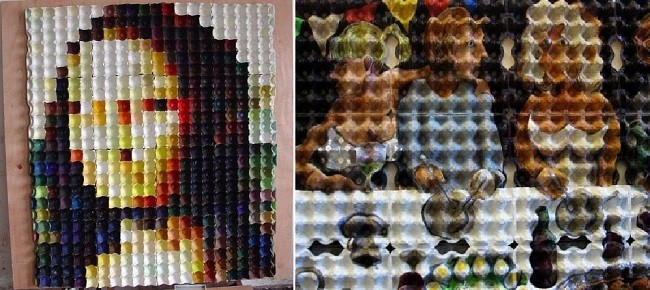 Рисунок на склеенных яичных лотках