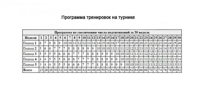 Примерный график тренировок на турнике