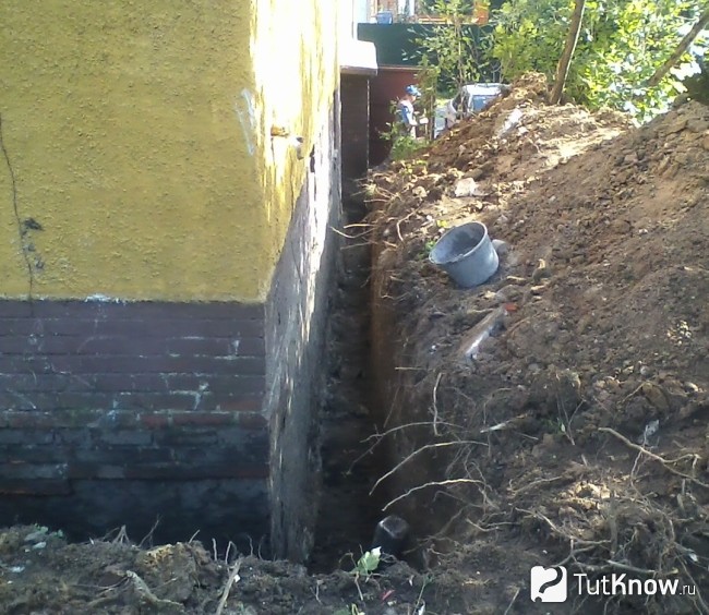 Откапывание нижней части фундамента