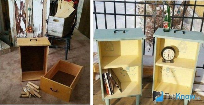 Декорирование ящиков старой тумбочки