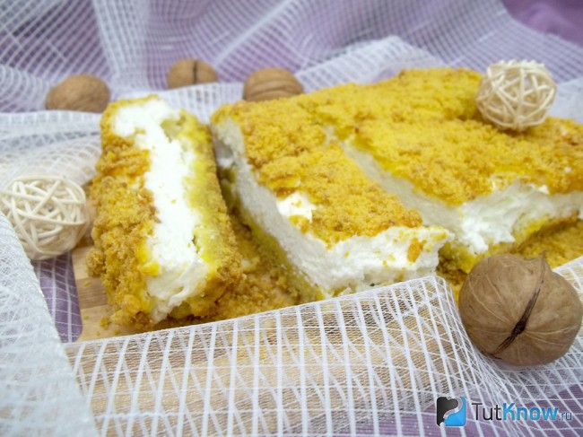 Готовый творожный пирог с песочной крошкой