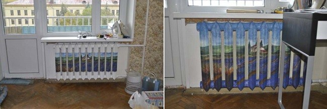 Декорированная картой батарея в технике декупаж