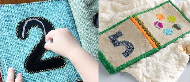 Цифры на страницах книги из ткани
