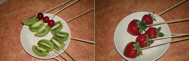 Клубника и киви на шпажках