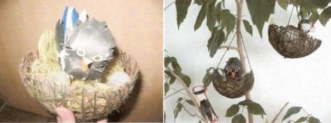 Крепление гнезд на веревках из веток
