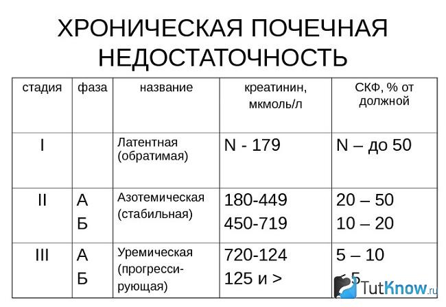 Таблица стадий хронической почечной недостаточности