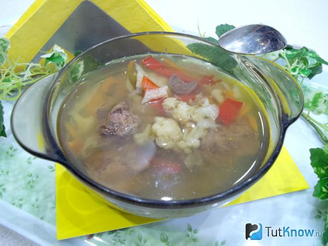 Готовый суп на куриных желудках