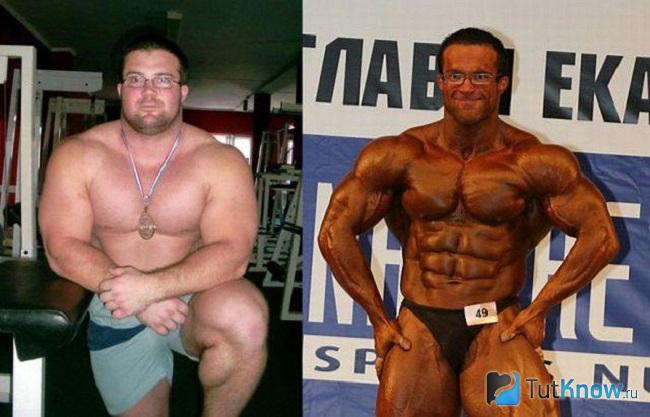 Бодибилдер на массе и рельефный культурист