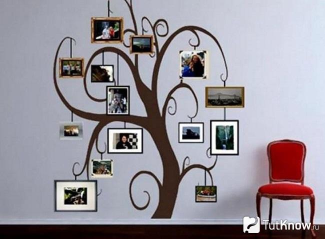 Настенное генеалогическое дерево с фотографиями-листьями