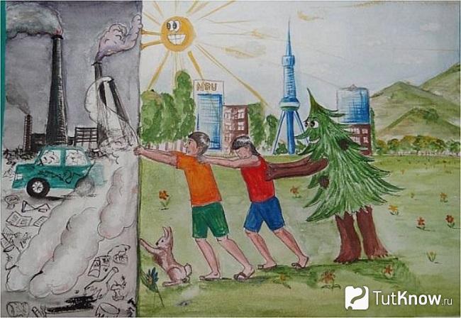 Рисунок, показывающий пагубное влияние современной цивилизации