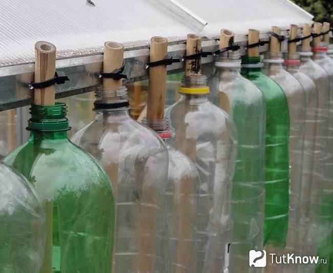 Расположение бутылок при строительстве теплицы