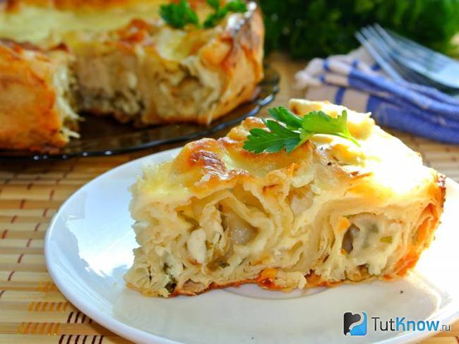 Мясной пирог из лаваша с фаршем и грибами