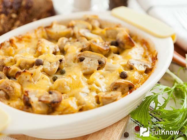 Запеканка с грибами и макаронами