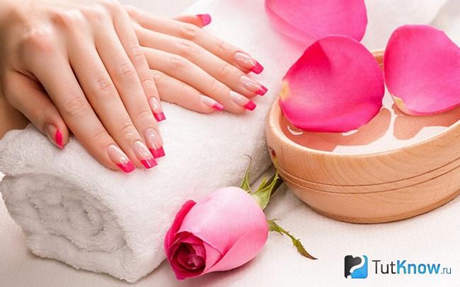 Женские руки и лепестки розы
