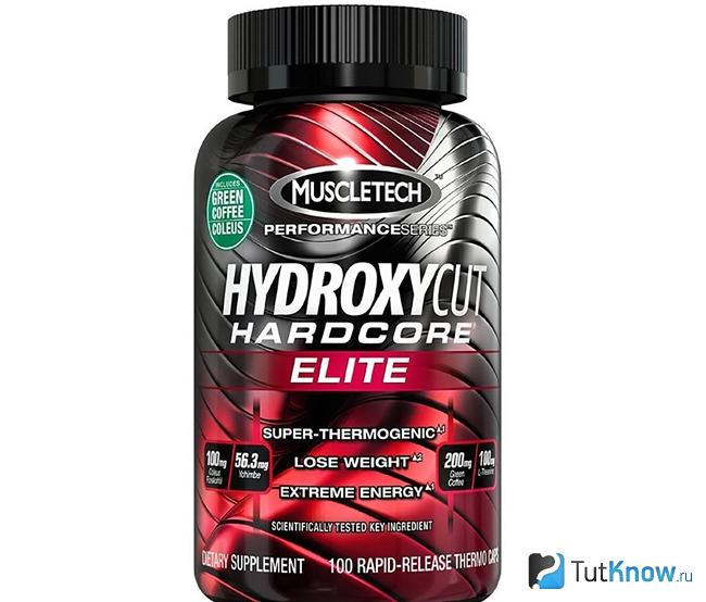 Банка с Hydroxycut Hardcore на белом фоне