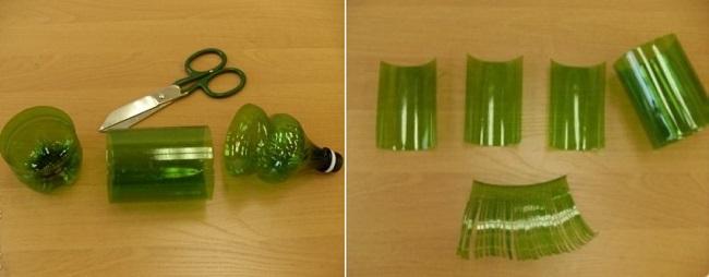 Заготовки для создания ёлки из пластиковых бутылок