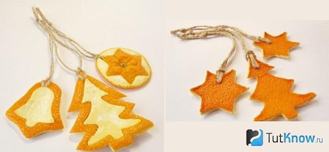 Фигурки из апельсиновой шкурки на ниточке