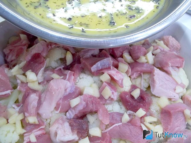 Продукты залиты яично-молочной массой