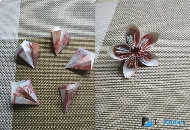 Создание цветка из купюр