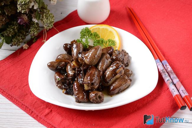 Куриные сердечки по-китайски готовы к употреблению