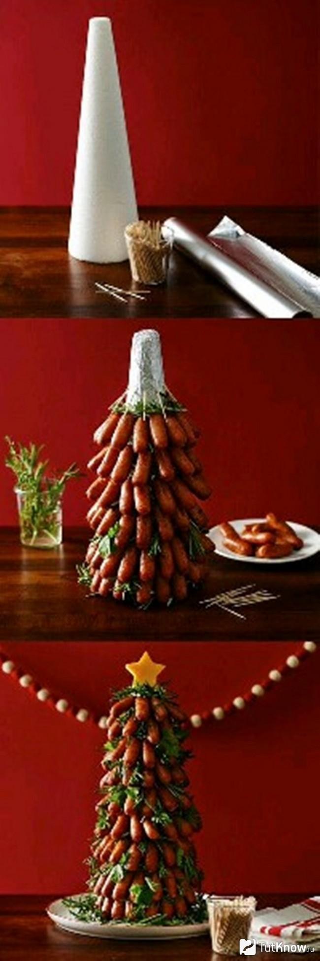 Вертикальная ёлочка из сосисок