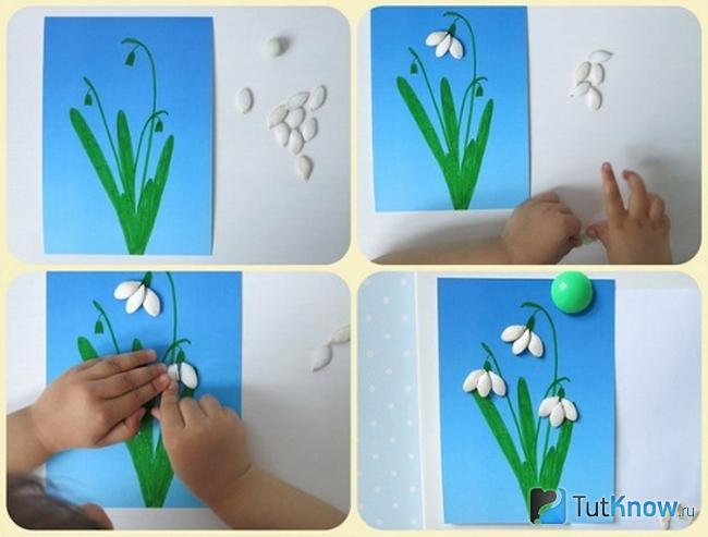 Весенние цветы из семечек тыквы